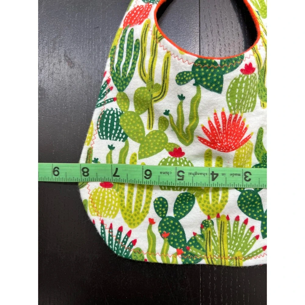 Handmade Baby Bibs Green Orange Cactus Succulent Print Set of 3 OS